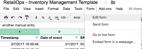 Attaching a Google Form to your Inventory Management Template | RetailOps
